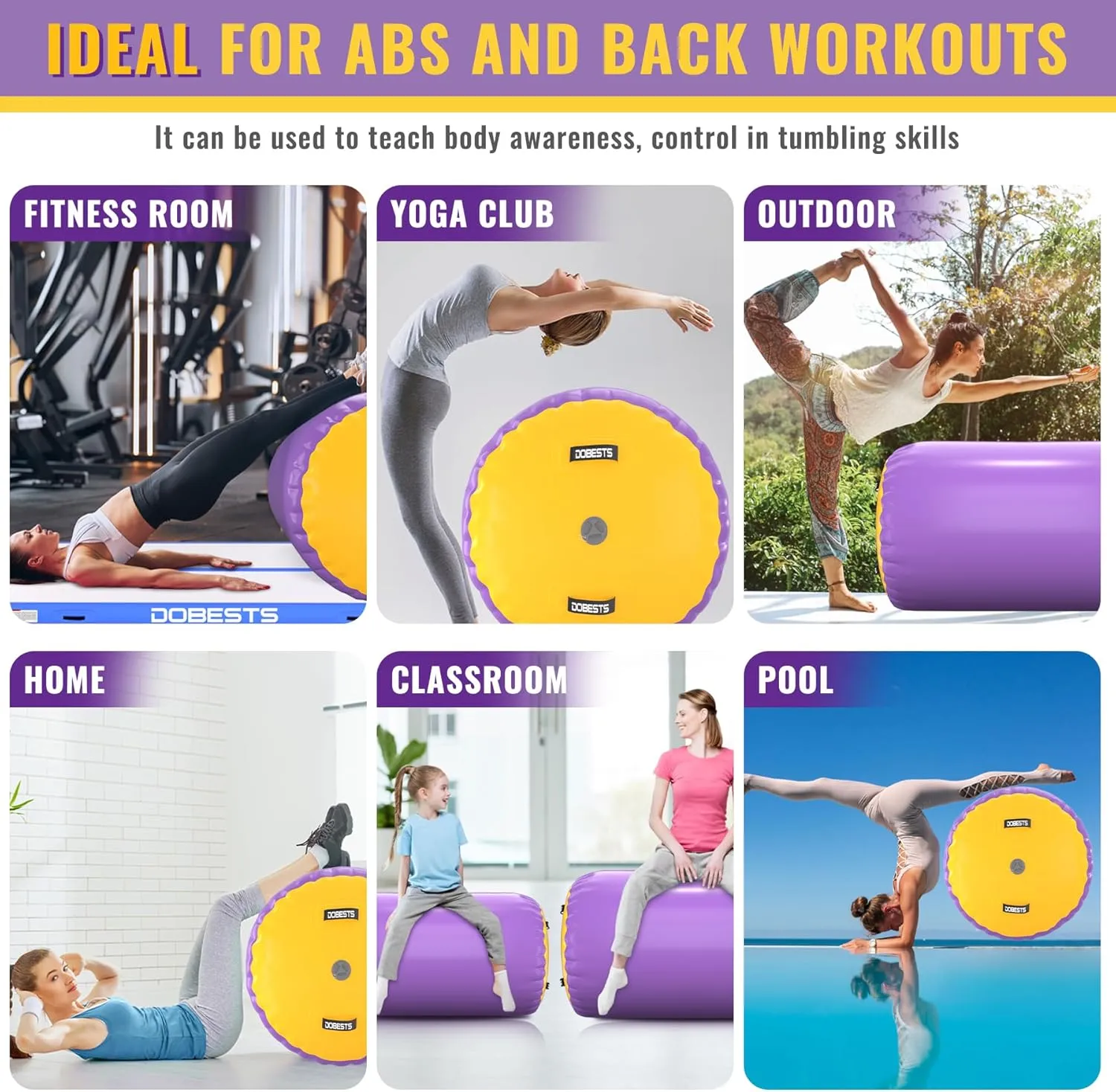 Air Roller Gymnastics Barrel Back Handspring Trainer Tumbling Barrel Yoga Barrel Mat with Electric Air Pump