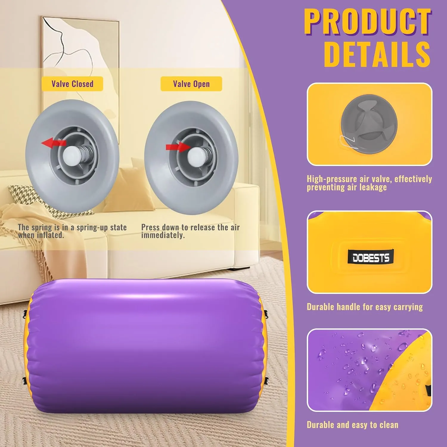 Air Roller Gymnastics Barrel Back Handspring Trainer Tumbling Barrel Yoga Barrel Mat with Electric Air Pump