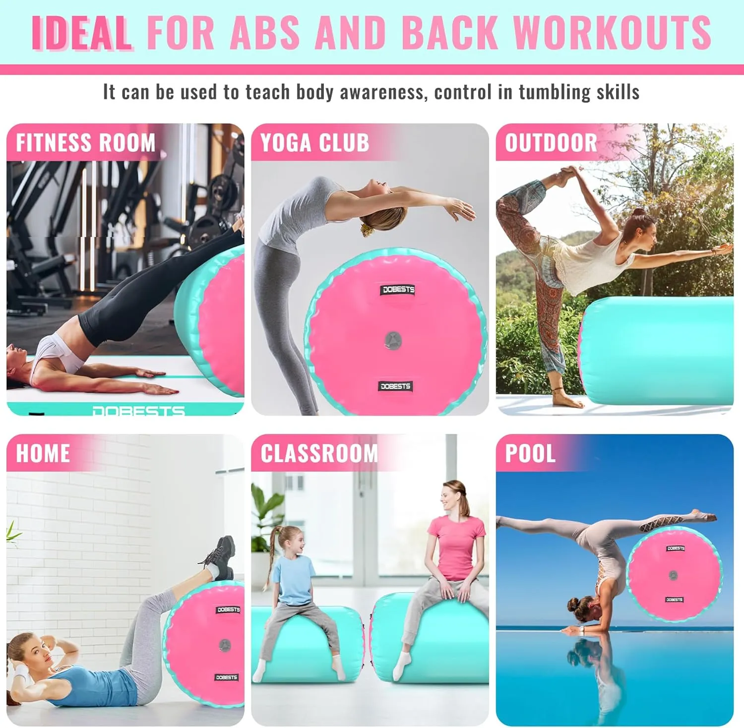 Air Roller Gymnastics Barrel Back Handspring Trainer Tumbling Barrel Yoga Barrel Mat with Electric Air Pump