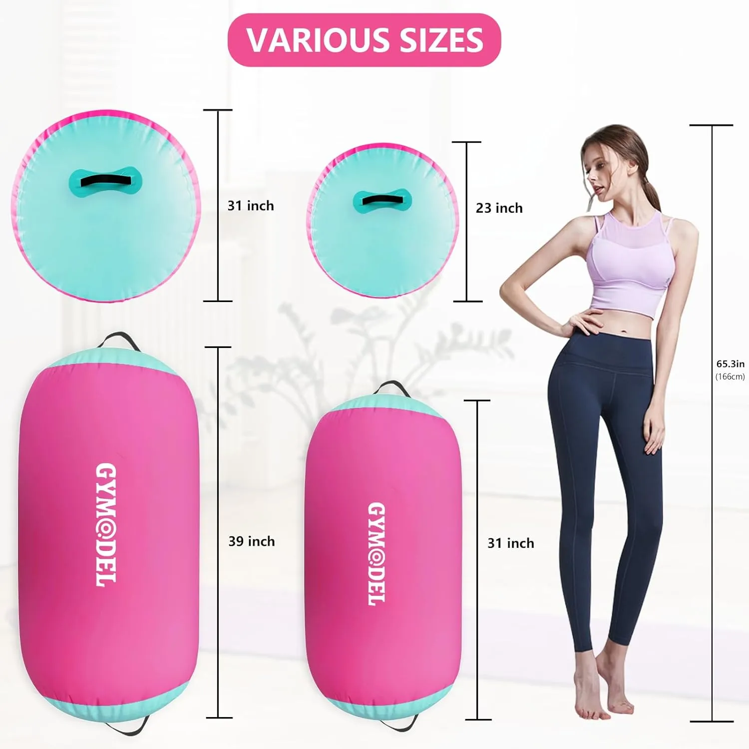 Air Roller Gymnastics Barrel Inflatable Tumbling Roller Air Mat, Air Barrel Gymnastics Tumble Track Mat with Pump for Backhandspring/Training Cheerleading/Yoga/Home and Outdoor Use