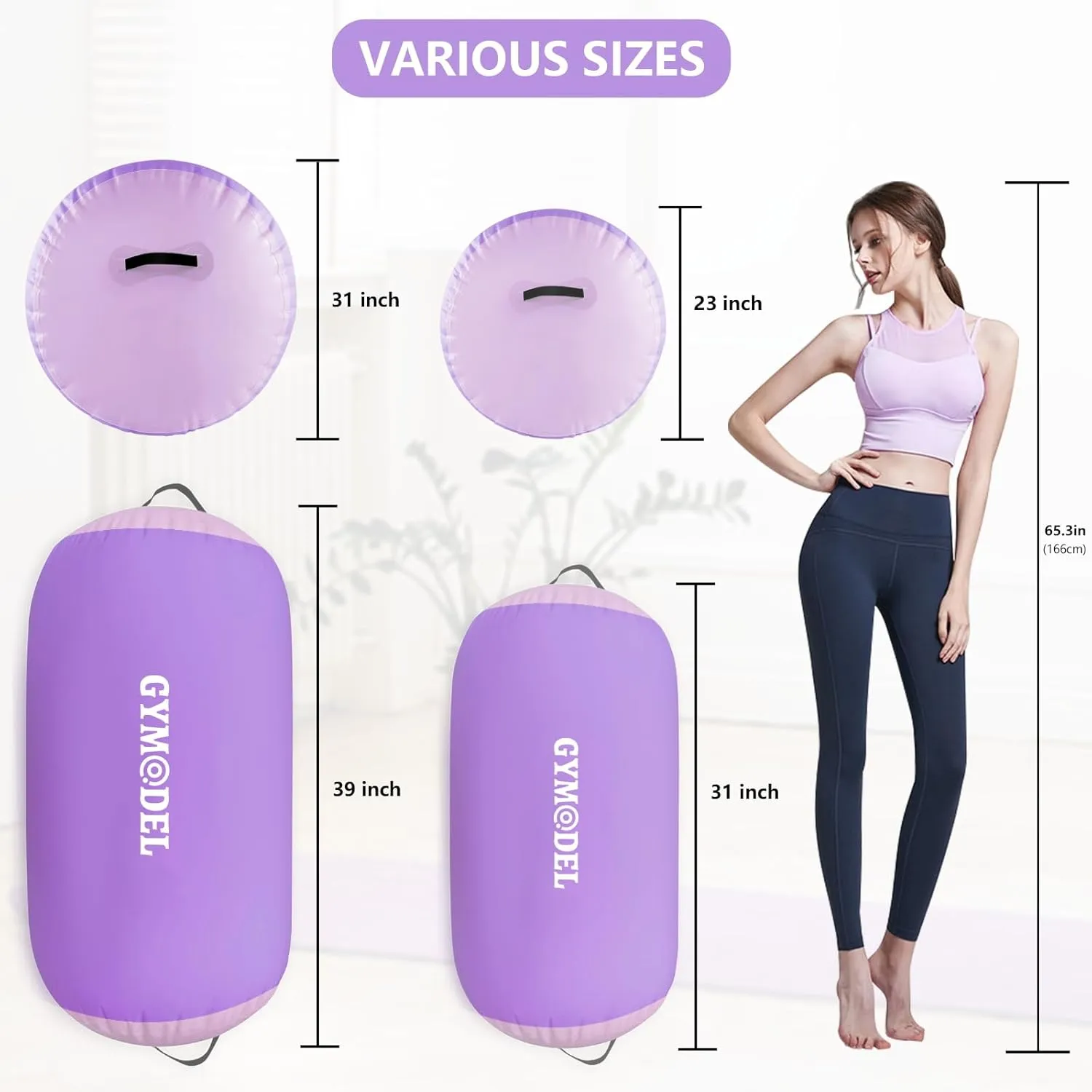 Air Roller Gymnastics Barrel Inflatable Tumbling Roller Air Mat, Air Barrel Gymnastics Tumble Track Mat with Pump for Backhandspring/Training Cheerleading/Yoga/Home and Outdoor Use