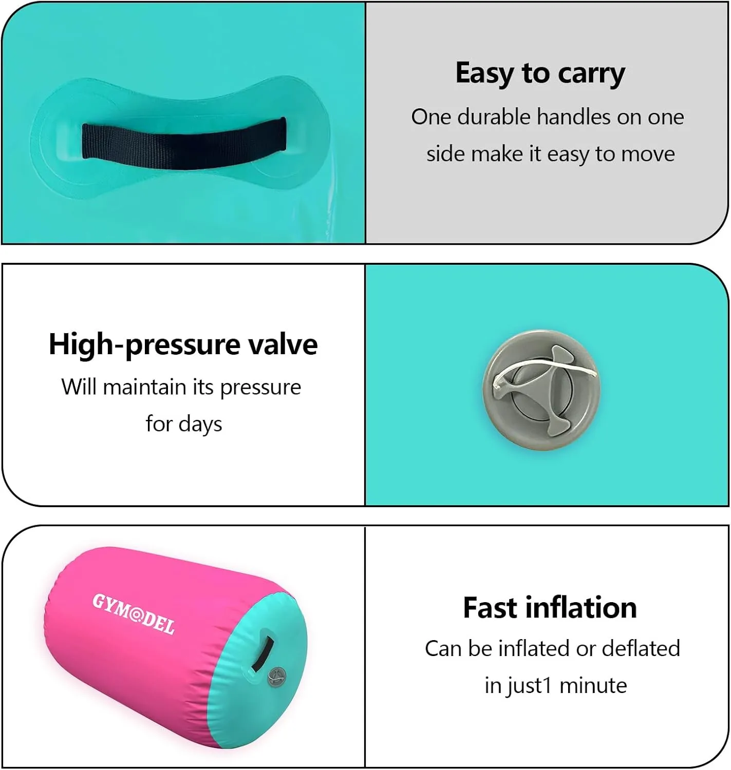 Air Roller Gymnastics Barrel Inflatable Tumbling Roller Air Mat, Air Barrel Gymnastics Tumble Track Mat with Pump for Backhandspring/Training Cheerleading/Yoga/Home and Outdoor Use