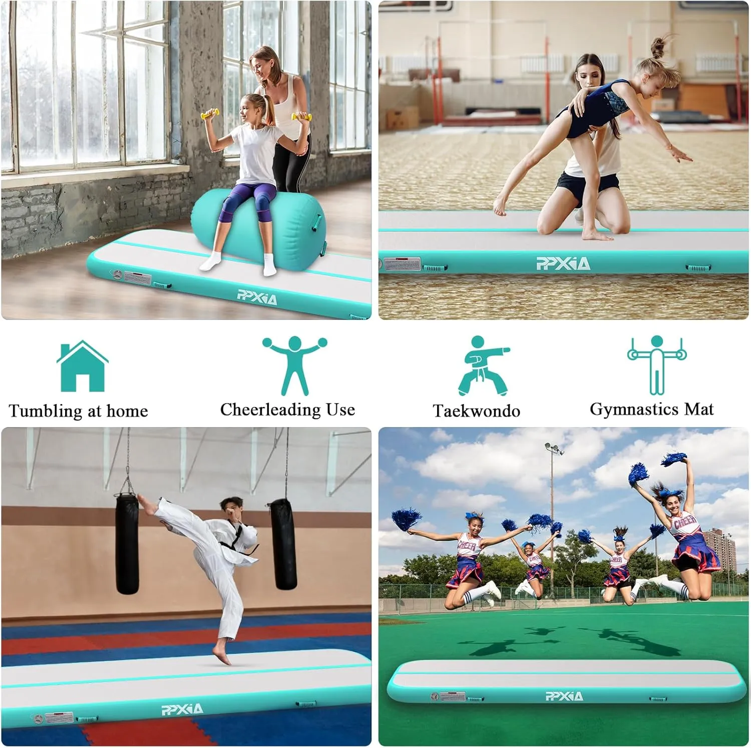 Air Tumble Track Mat 6.6ft 10ft 13ft 16ft 20ft Inflatable Gymnastics Tumbling Mat with Air Pump for Kids Adults, 4/8 inch Thick Gymnastic Mats for Home Use Gym Outdoor Cheerleading Training