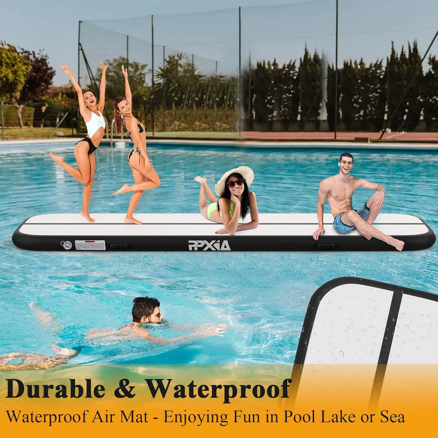 Air Tumble Track Mat 6.6ft 10ft 13ft 16ft 20ft Inflatable Gymnastics Tumbling Mat with Air Pump for Kids Adults, 4/8 inch Thick Gymnastic Mats for Home Use Gym Outdoor Cheerleading Training