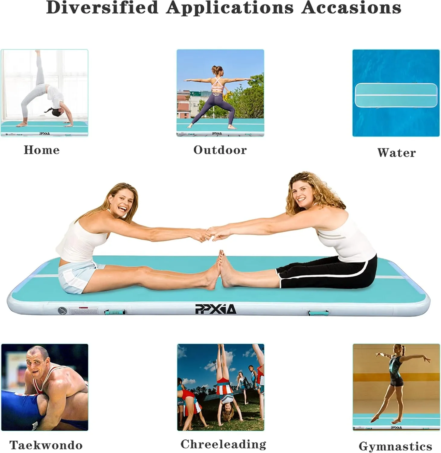 Air Tumble Track Mat 6.6ft 10ft 13ft 16ft 20ft Inflatable Gymnastics Tumbling Mat with Air Pump for Kids Adults, 4/8 inch Thick Gymnastic Mats for Home Use Gym Outdoor Cheerleading Training
