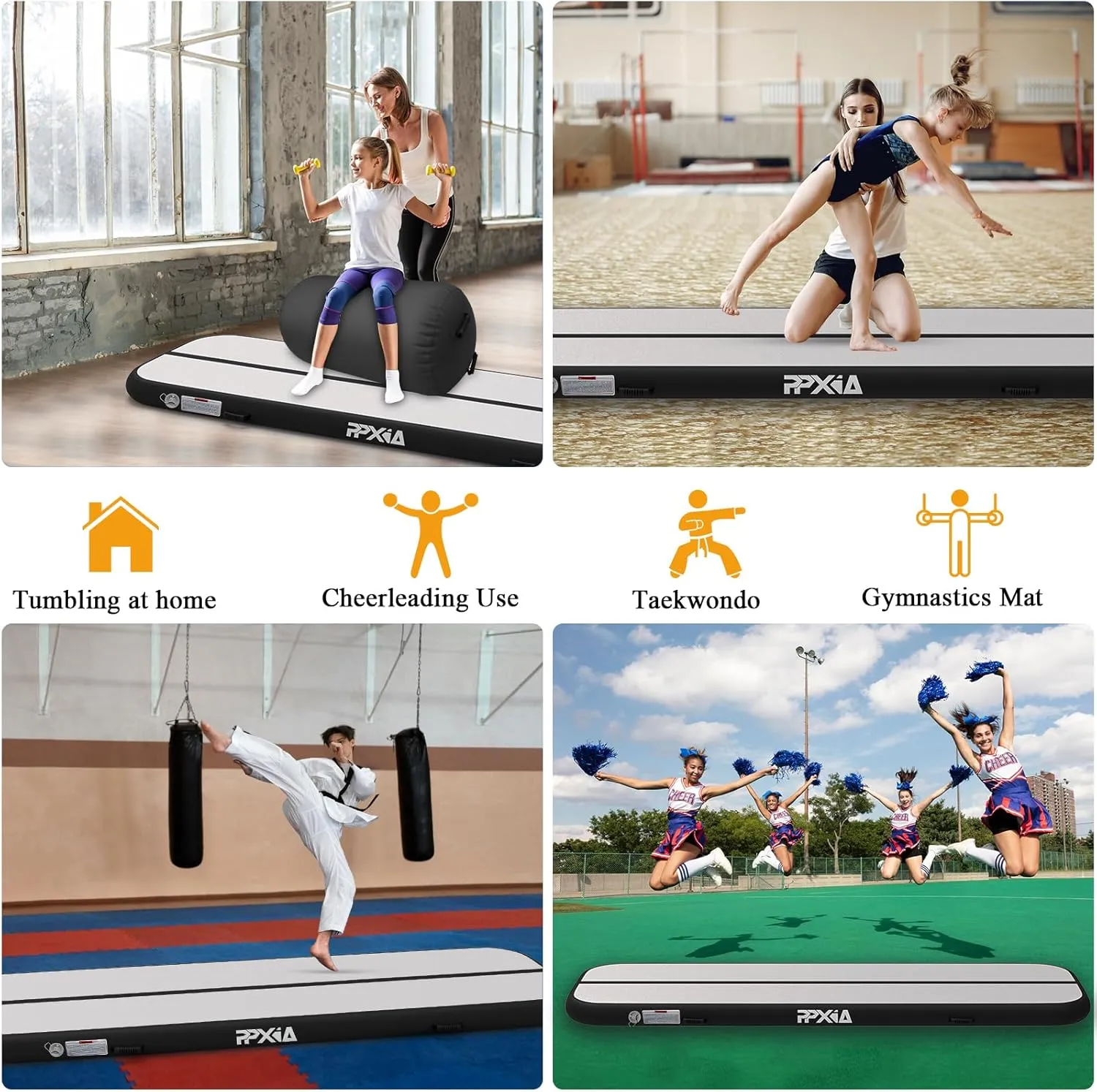 Air Tumble Track Mat 6.6ft 10ft 13ft 16ft 20ft Inflatable Gymnastics Tumbling Mat with Air Pump for Kids Adults, 4/8 inch Thick Gymnastic Mats for Home Use Gym Outdoor Cheerleading Training