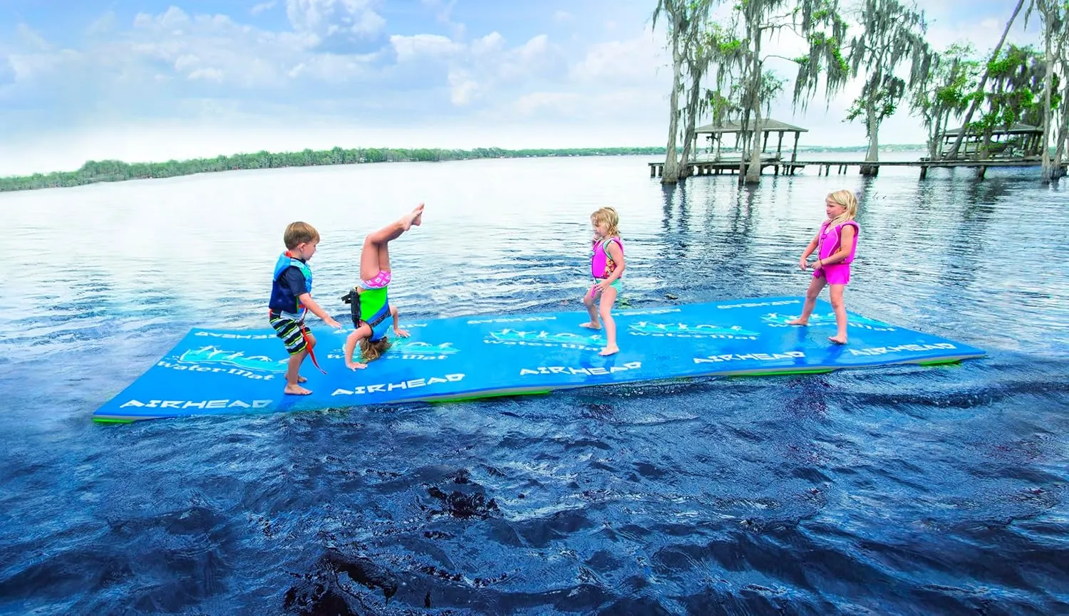 Airhead Floating Watermat, Tear-Resistant XPE Foam Floating Mat for Beach, Ocean, Lake, Green & Blue, 18' x 6' x 2"