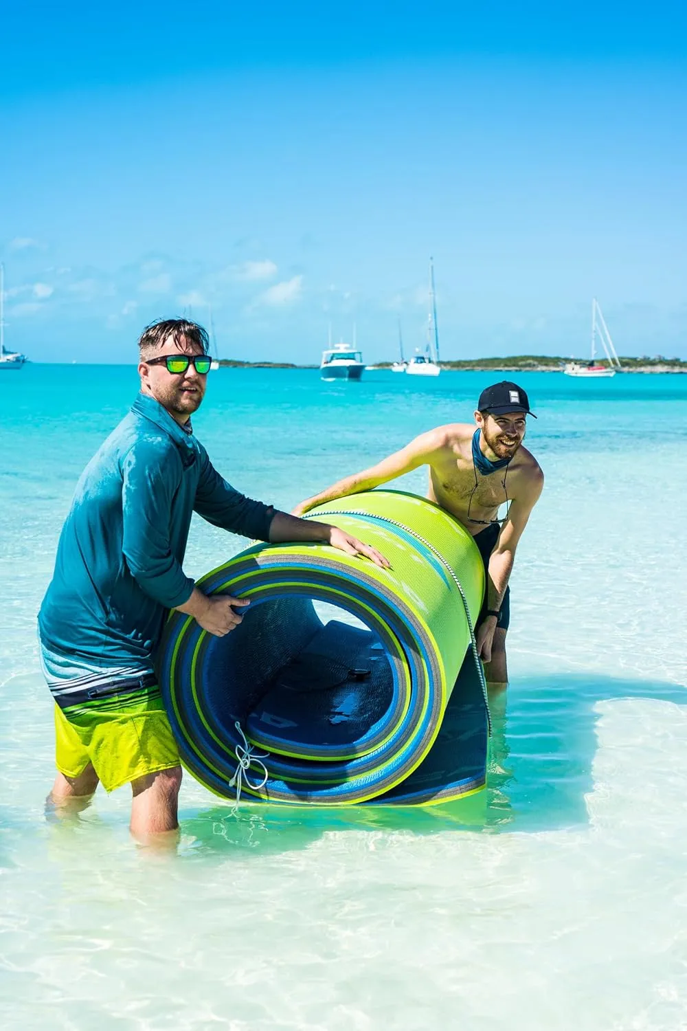 Airhead Floating Watermat, Tear-Resistant XPE Foam Floating Mat for Beach, Ocean, Lake, Green & Blue, 18' x 6' x 2"