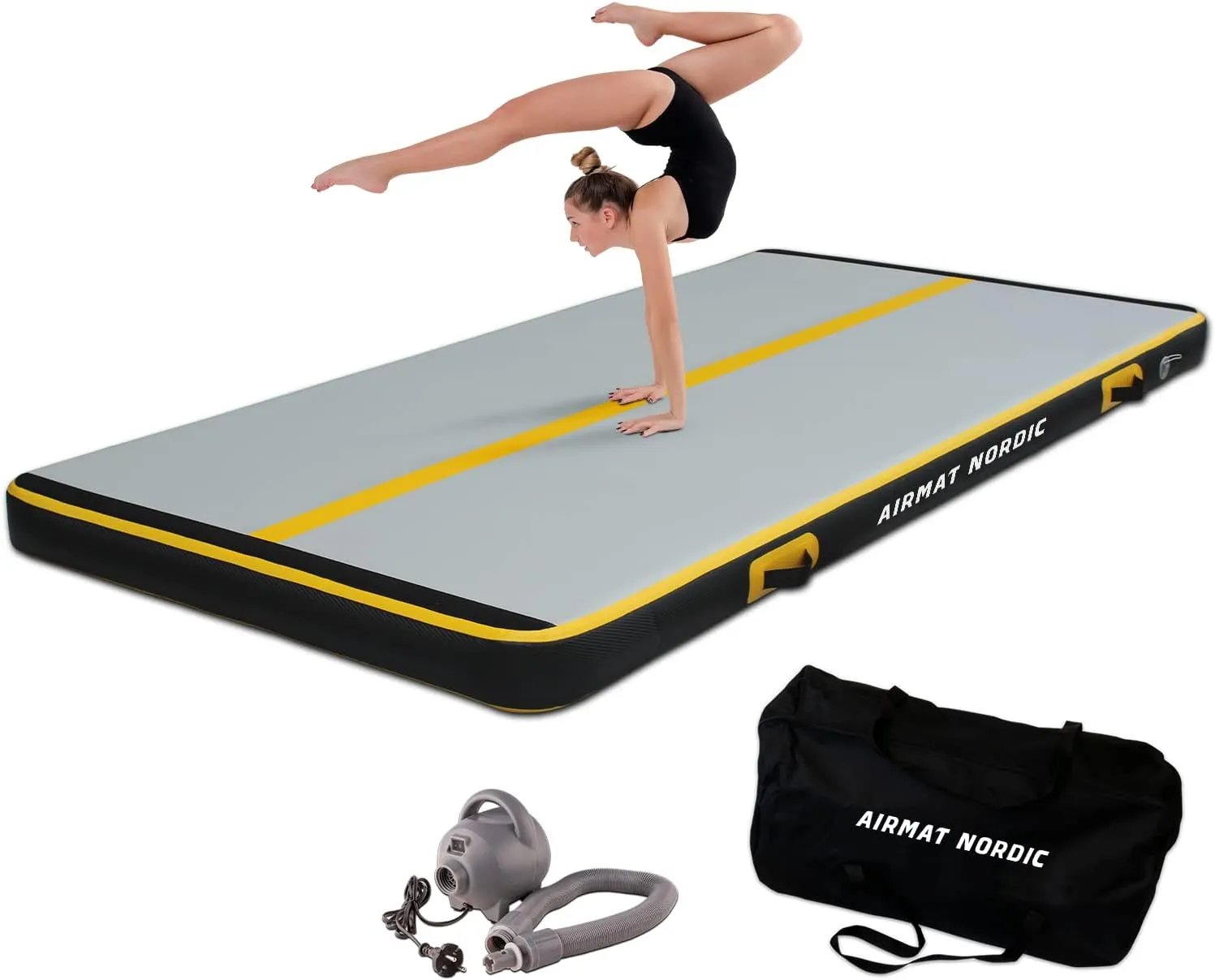 AirMat Nordic Carbon Air Mat Tumble Track 10ft/13ft/16ft/20ft/26ft with Electric Air Pump, Inflatable Gymnastics Mat for Home, Best for Gymnastics, Cheerleading, Tumbling Mat