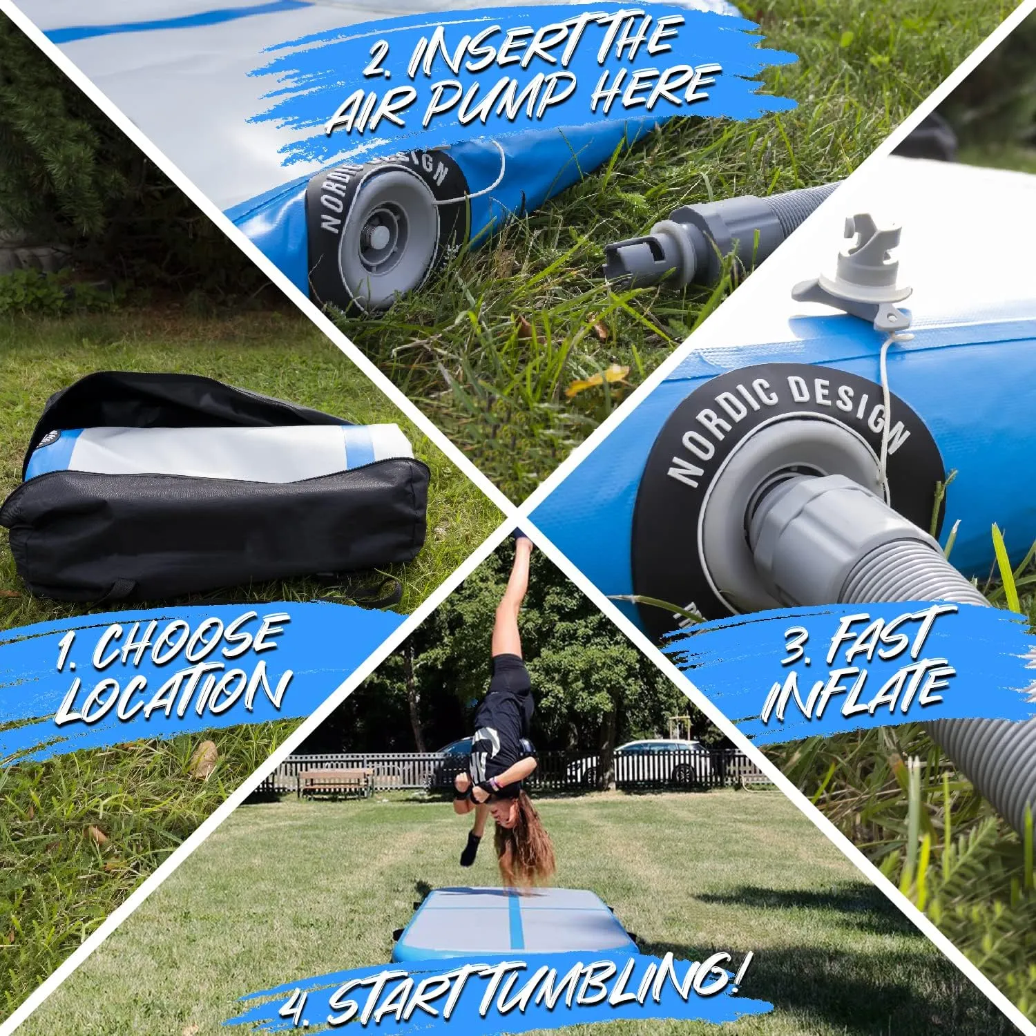 AirMat Nordic Carbon Air Mat Tumble Track 10ft/13ft/16ft/20ft/26ft with Electric Air Pump, Inflatable Gymnastics Mat for Home, Best for Gymnastics, Cheerleading, Tumbling Mat