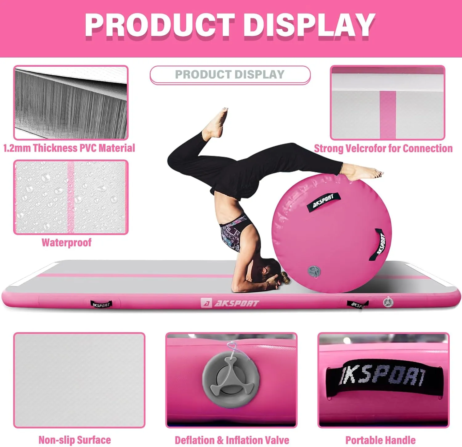 AKSPORT Air Roller Gymnastics Air Barrel for Backbends and Back Handsprings Exercise Training with Electric Air Pump for Home Use/Yoga/Cheerleading/Tumbling/Back Walkovers