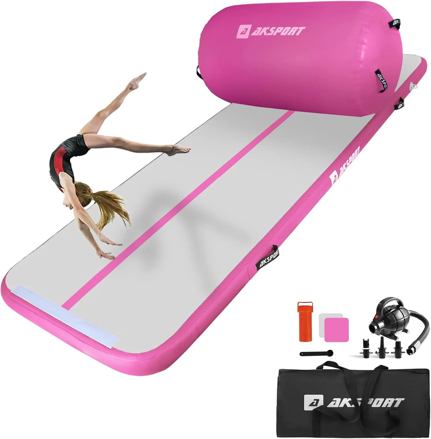 AKSPORT Air Roller Gymnastics Air Barrel for Backbends and Back Handsprings Exercise Training with Electric Air Pump for Home Use/Yoga/Cheerleading/Tumbling/Back Walkovers