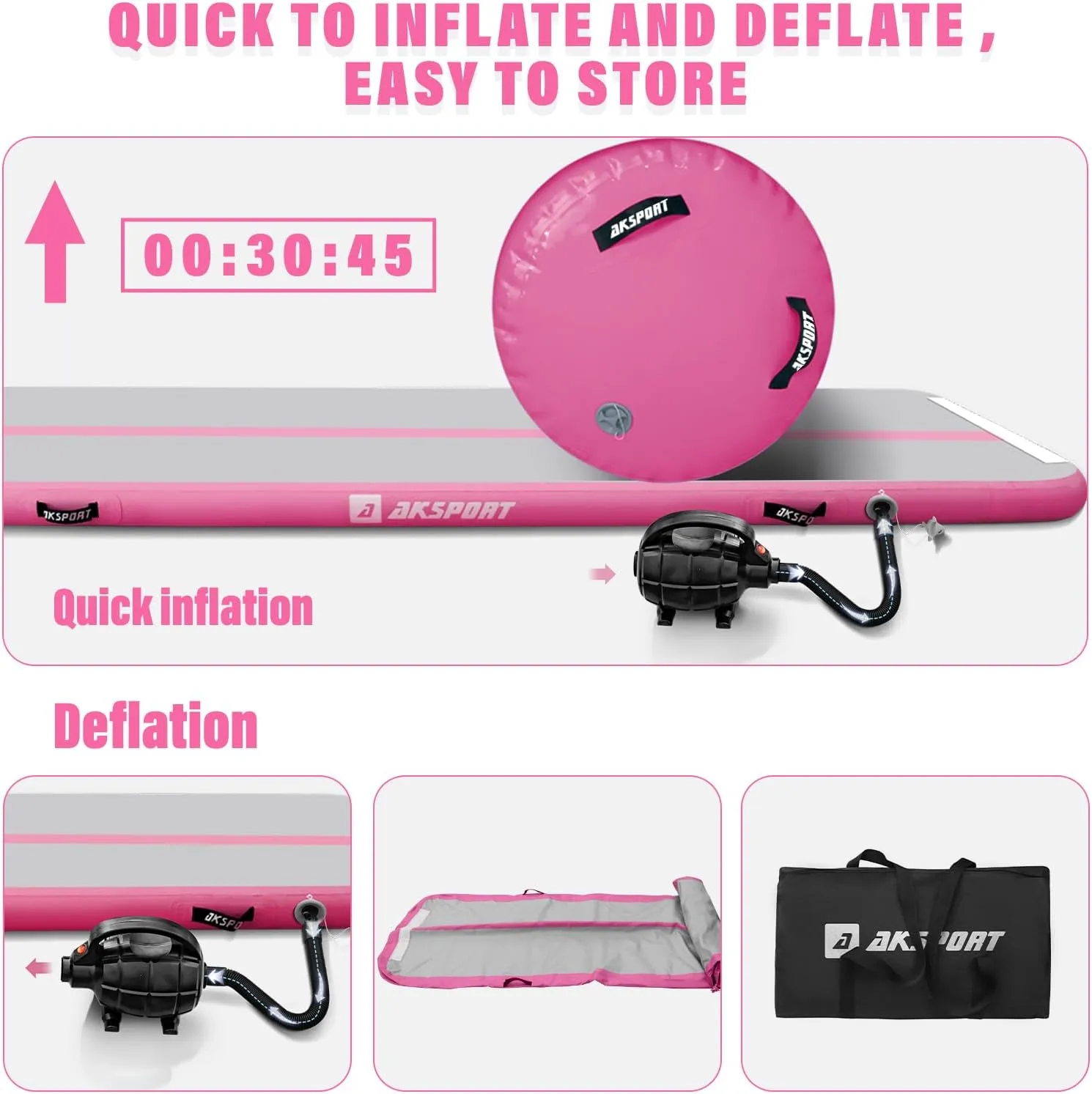 AKSPORT Air Roller Gymnastics Air Barrel for Backbends and Back Handsprings Exercise Training with Electric Air Pump for Home Use/Yoga/Cheerleading/Tumbling/Back Walkovers