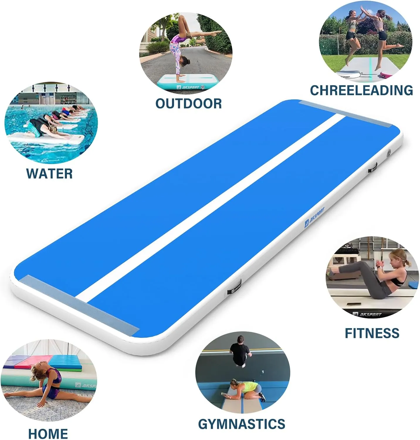 AKSPORT Gymnastics Air Mat Tumble Track Tumbling Mat Inflatable Floor Mats with Air Pump for Home Use/Tumble/Gym/Training/Cheerleading/Parkour/Beach/Park/Water