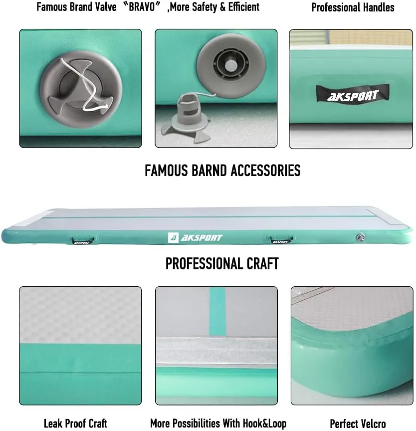AKSPORT Gymnastics Air Mat Tumble Track Tumbling Mat Inflatable Floor Mats with Air Pump for Home Use/Tumble/Gym/Training/Cheerleading/Parkour/Beach/Park/Water