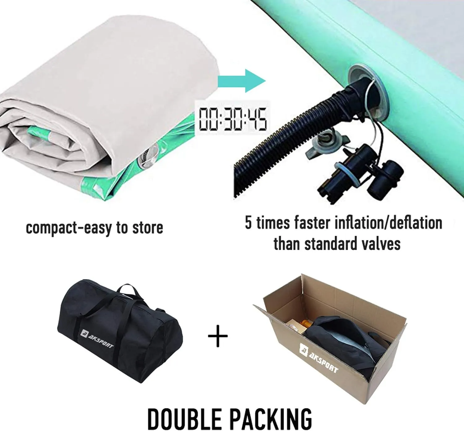 AKSPORT Gymnastics Air Mat Tumble Track Tumbling Mat Inflatable Floor Mats with Air Pump for Home Use/Tumble/Gym/Training/Cheerleading/Parkour/Beach/Park/Water