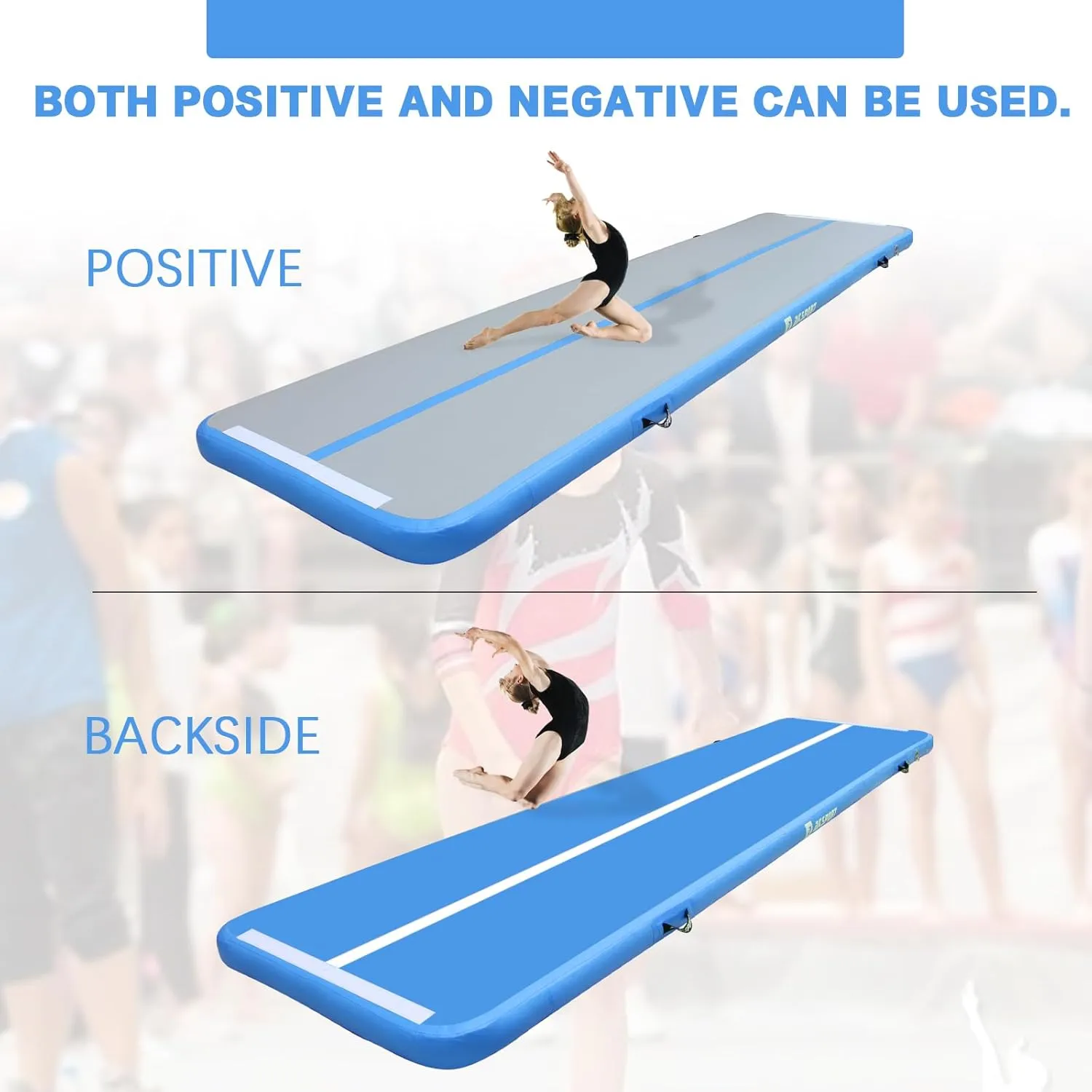 AKSPORT Inflatable Gymnatsics Mat Tumble Track 10ft 13ft 16ft 20ft 23ft Air Tumbling Mat with Air Pump for Home Use/Training/Cheerleading/Yoga