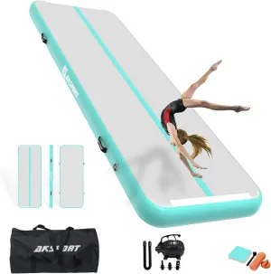 AKSPORT Inflatable Gymnatsics Mat Tumble Track 10ft 13ft 16ft 20ft 23ft Air Tumbling Mat with Air Pump for Home Use/Training/Cheerleading/Yoga