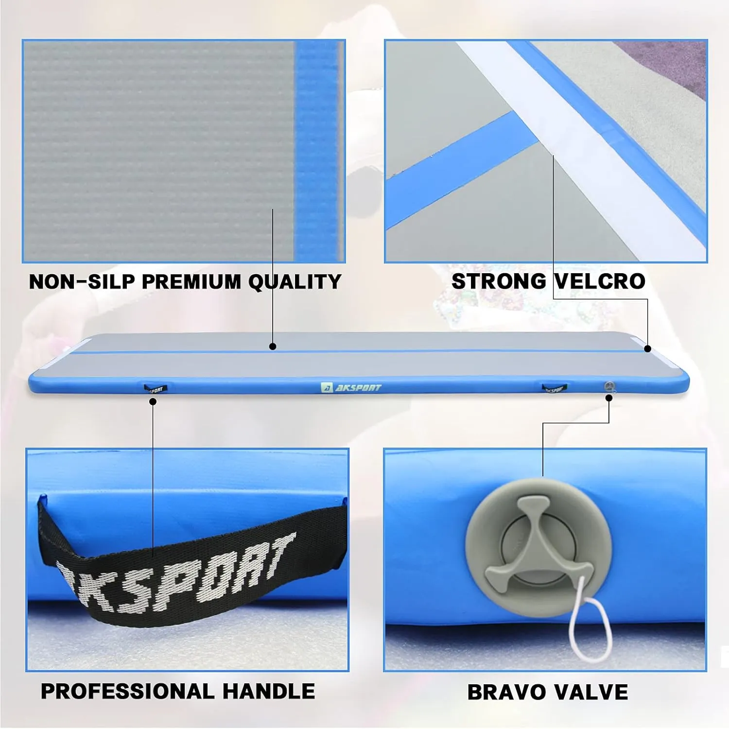 AKSPORT Inflatable Gymnatsics Mat Tumble Track 10ft 13ft 16ft 20ft 23ft Air Tumbling Mat with Air Pump for Home Use/Training/Cheerleading/Yoga