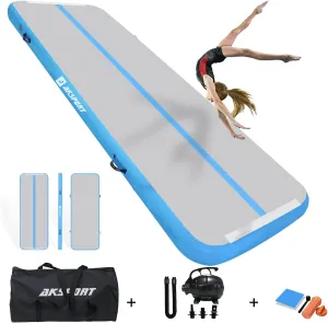 AKSPORT Inflatable Gymnatsics Mat Tumble Track 10ft 13ft 16ft 20ft 23ft Air Tumbling Mat with Air Pump for Home Use/Training/Cheerleading/Yoga