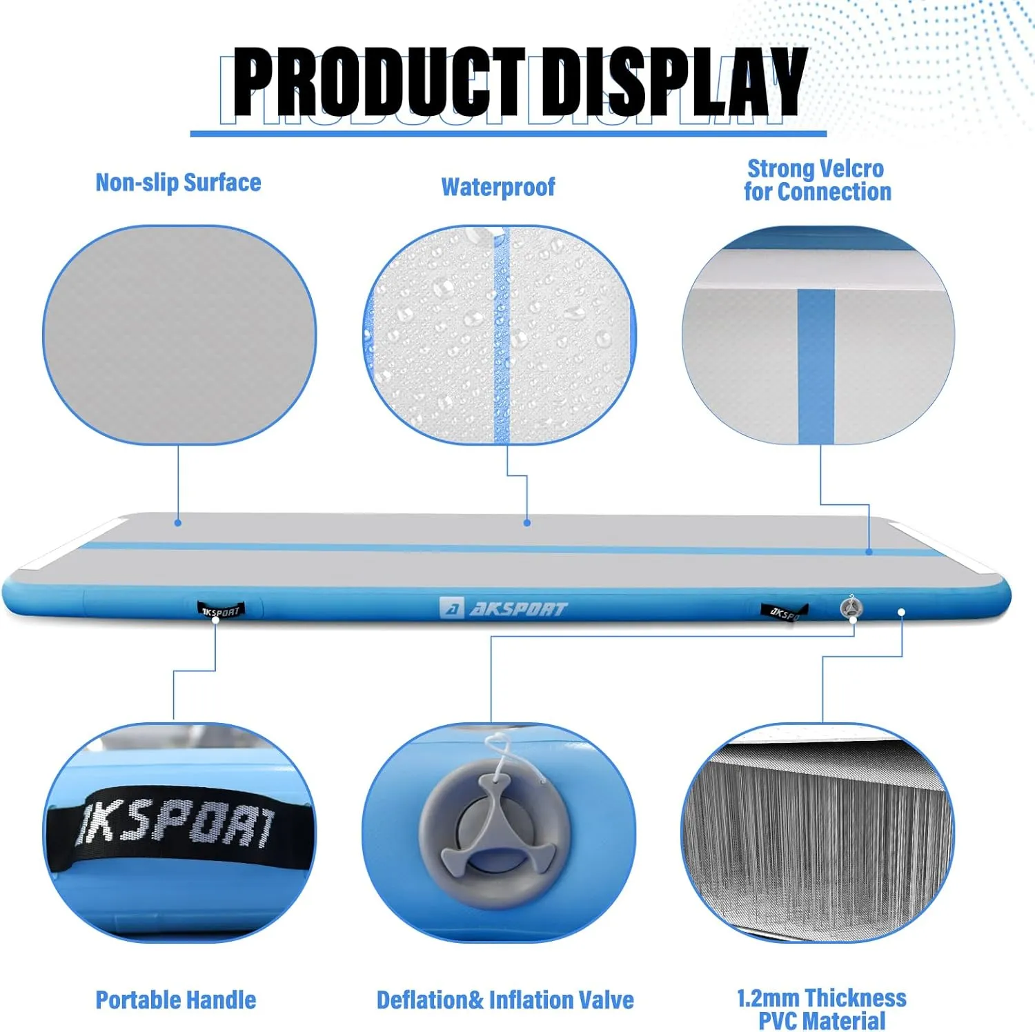 AKSPORT Inflatable Gymnatsics Mat Tumble Track 10ft 13ft 16ft 20ft 23ft Air Tumbling Mat with Air Pump for Home Use/Training/Cheerleading/Yoga