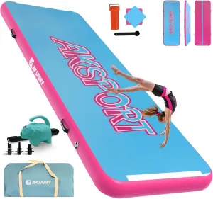 AKSPORT Inflatable Gymnatsics Mat Tumble Track 10ft 13ft 16ft 20ft 23ft Air Tumbling Mat with Air Pump for Home Use/Training/Cheerleading/Yoga