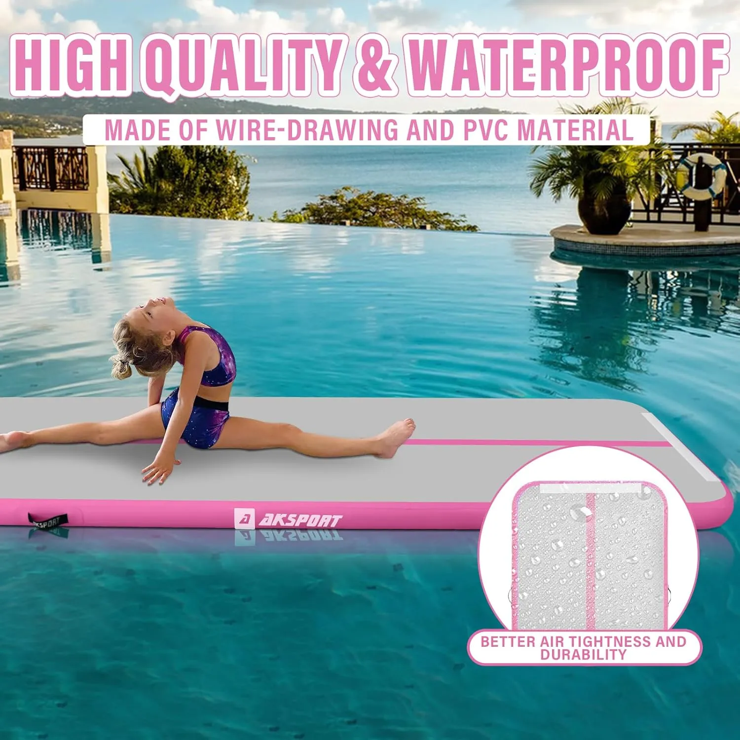 AKSPORT Inflatable Gymnatsics Mat Tumble Track 10ft 13ft 16ft 20ft 23ft Air Tumbling Mat with Air Pump for Home Use/Training/Cheerleading/Yoga