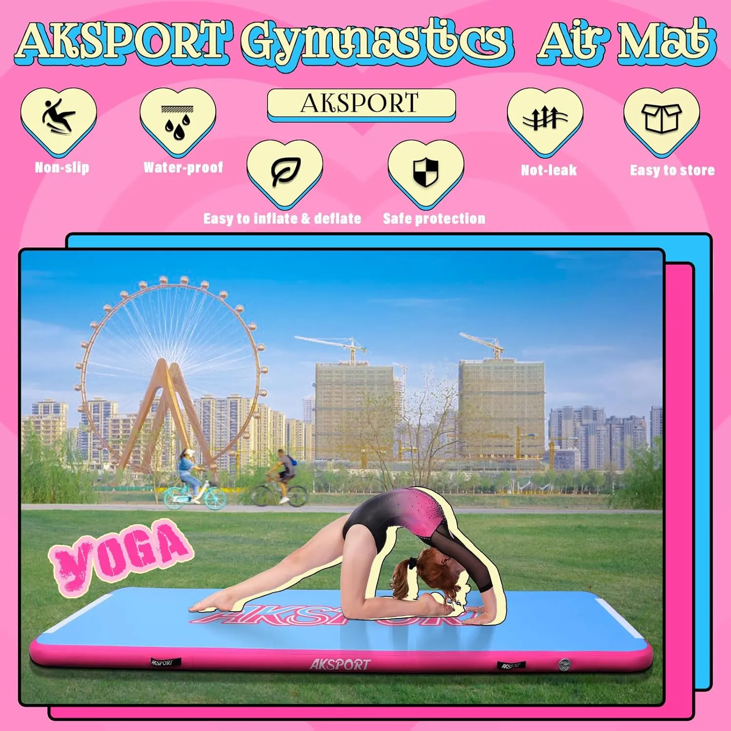 AKSPORT Inflatable Gymnatsics Mat Tumble Track 10ft 13ft 16ft 20ft 23ft Air Tumbling Mat with Air Pump for Home Use/Training/Cheerleading/Yoga