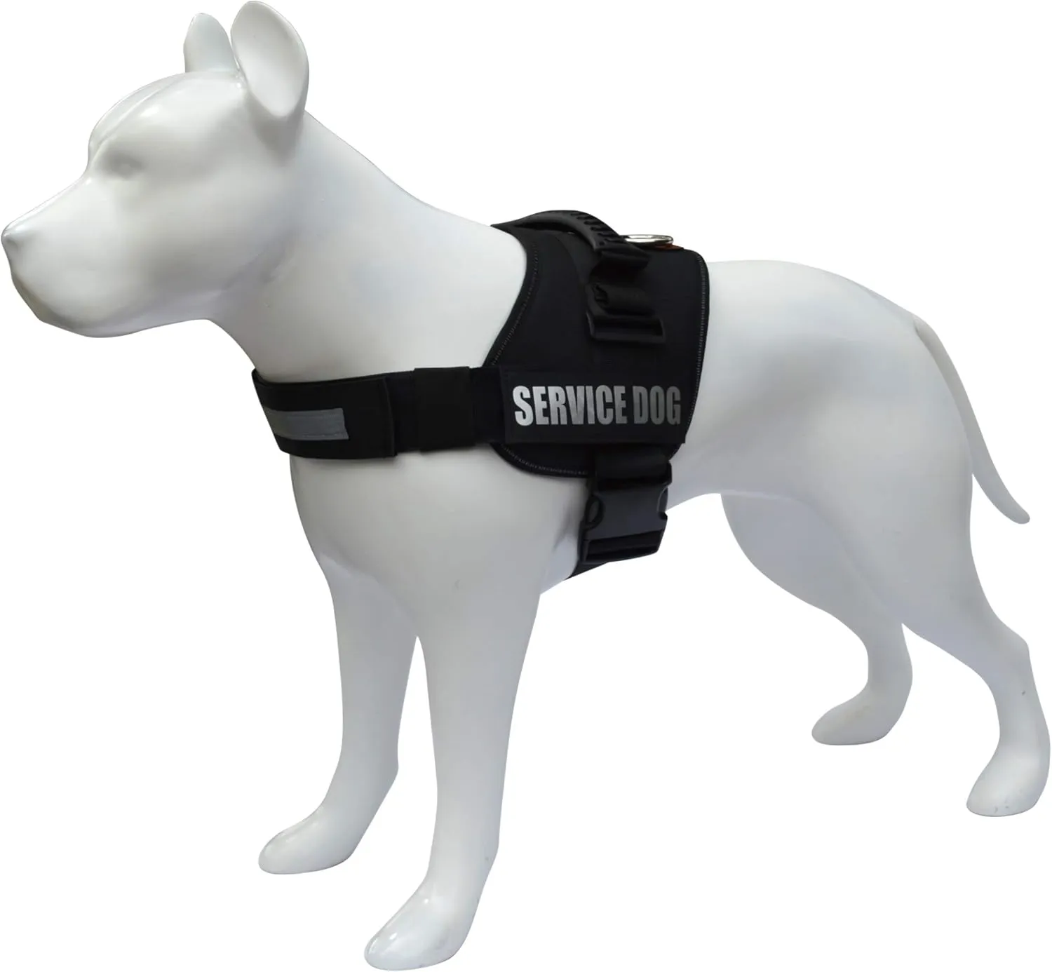ALBCORP Reflective Service Dog Vest Harness – No-Pull Harness with Handle & Comfy Mesh Padding – Available in Sizes XXS-XL– with 2 Removable Hook & Loop Service Dog Patches, Large, Black