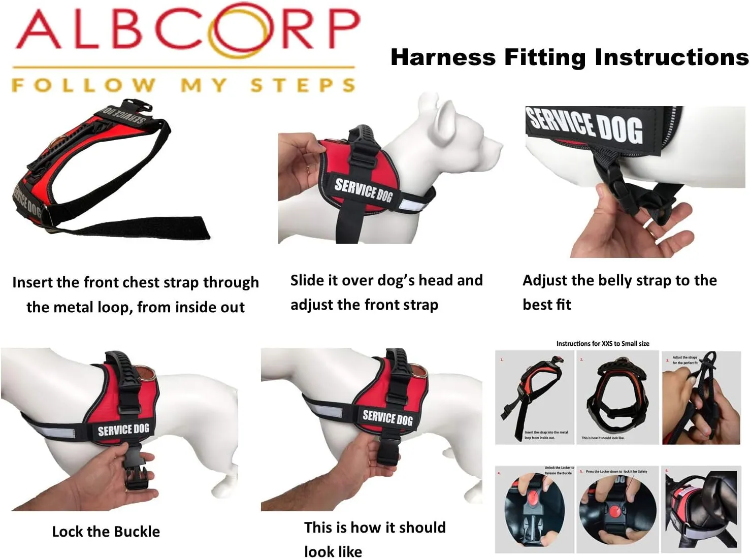 ALBCORP Reflective Service Dog Vest Harness – No-Pull Harness with Handle & Comfy Mesh Padding – Available in Sizes XXS-XL– with 2 Removable Hook & Loop Service Dog Patches, Large, Black
