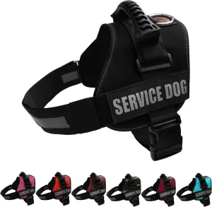 ALBCORP Reflective Service Dog Vest Harness – No-Pull Harness with Handle & Comfy Mesh Padding – Available in Sizes XXS-XL– with 2 Removable Hook & Loop Service Dog Patches, Large, Black