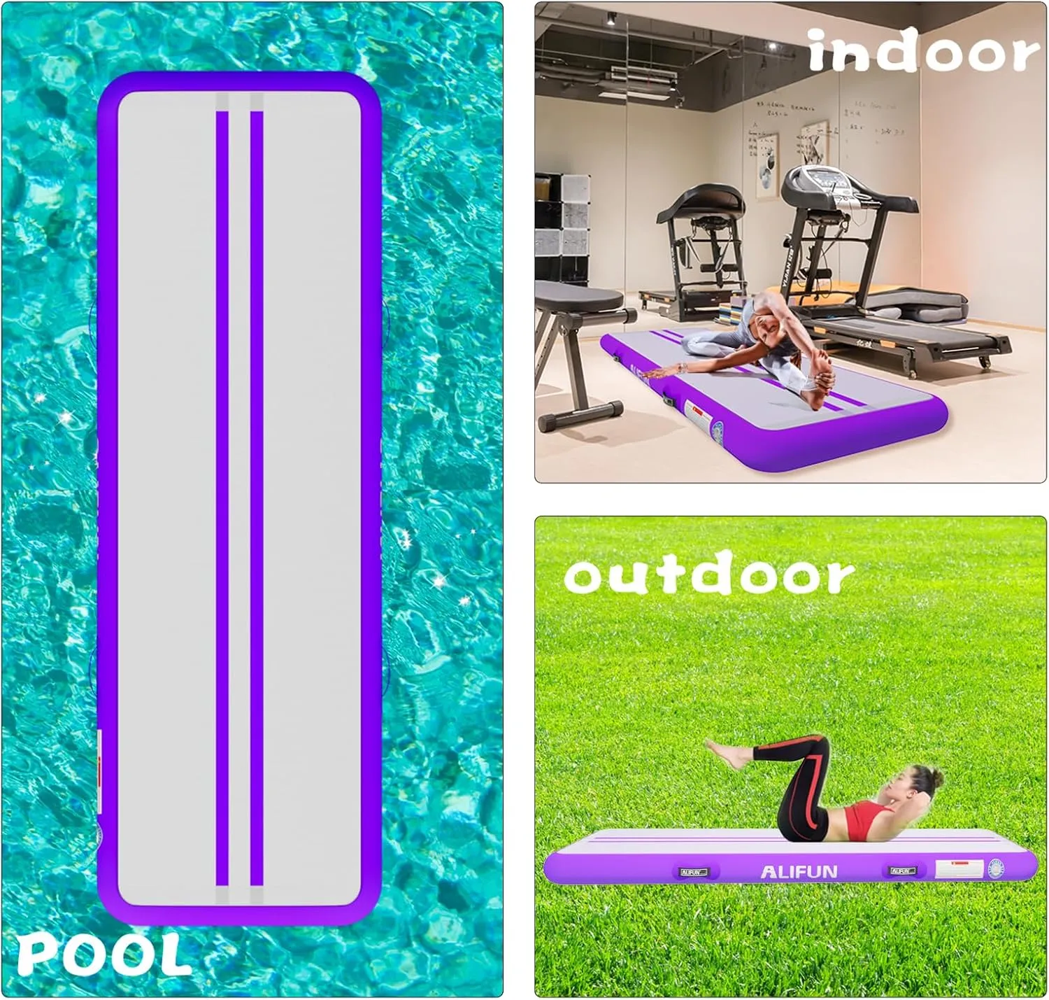 ALIFUN Inflatable Gymnastics Tumble Mat Air Training Track Mat 6.6-20ft Non Slip for Home/Gym/Yoga with Pump