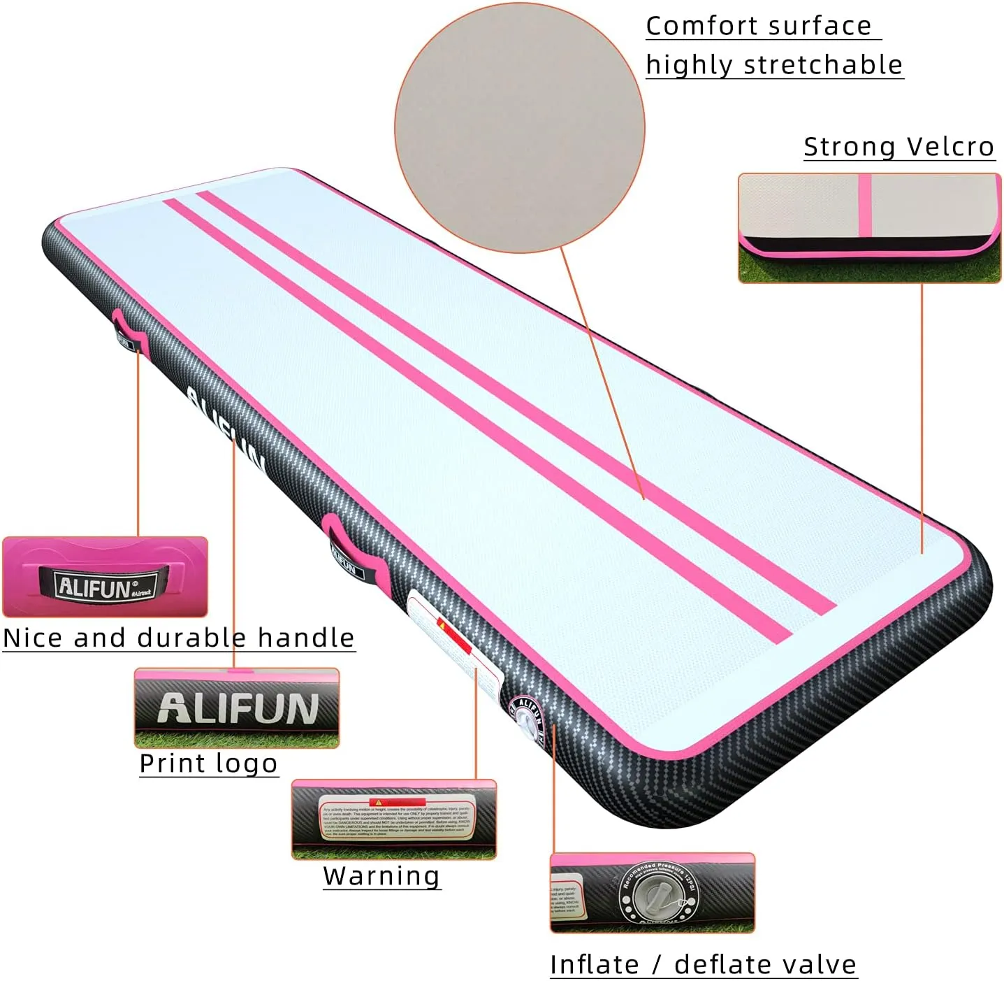 ALIFUN Inflatable Gymnastics Tumble Mat Air Training Track Mat 6.6-20ft Non Slip for Home/Gym/Yoga with Pump