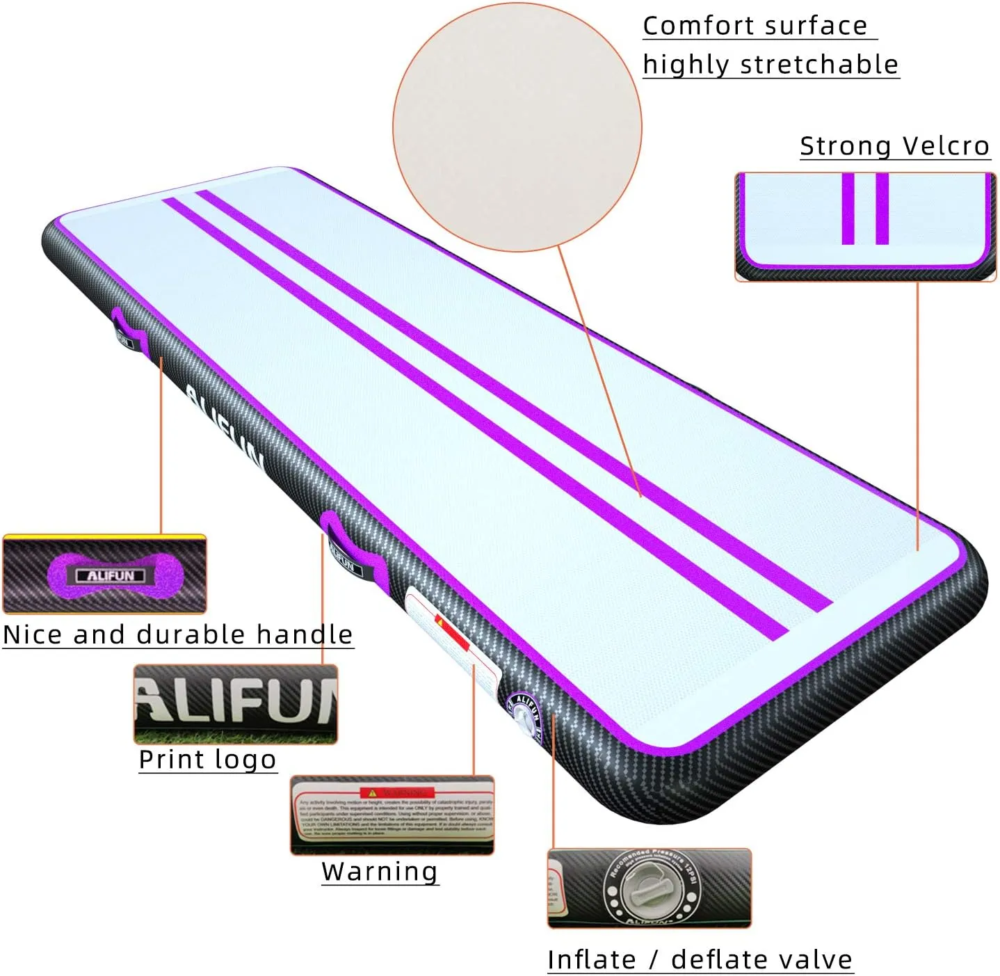 ALIFUN Inflatable Gymnastics Tumble Mat Air Training Track Mat 6.6-20ft Non Slip for Home/Gym/Yoga with Pump