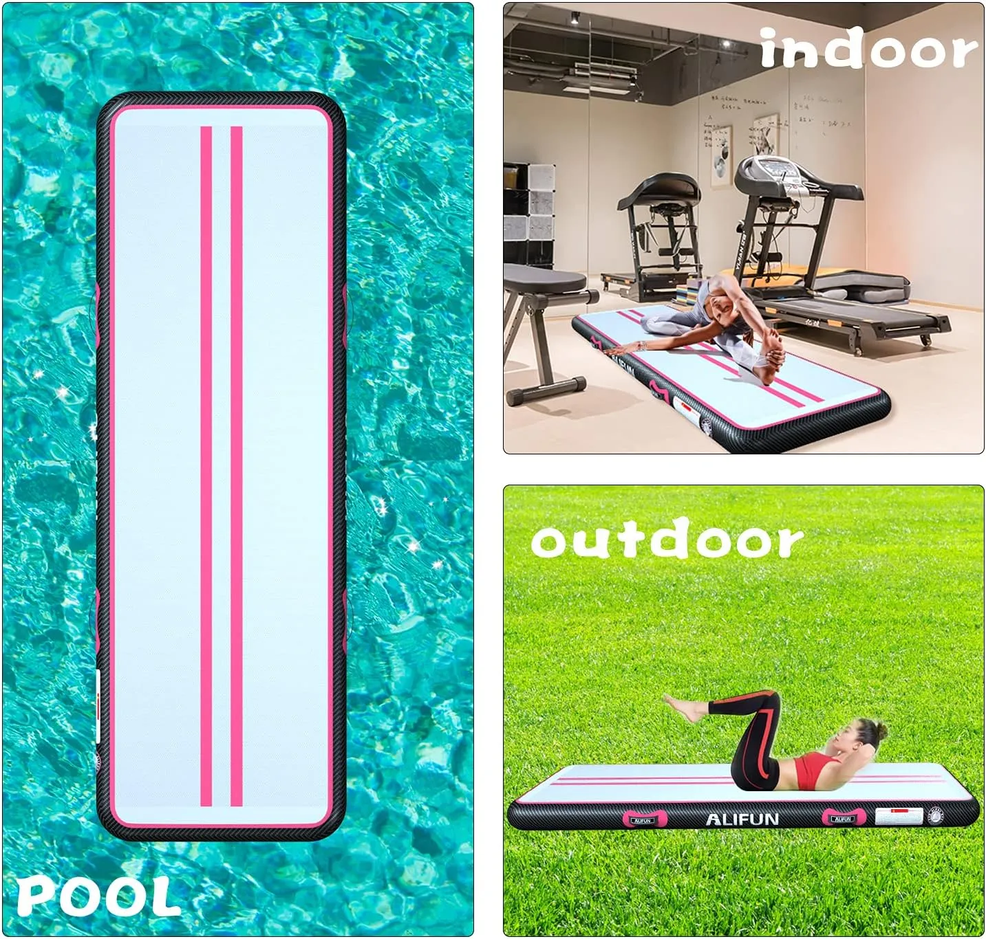 ALIFUN Inflatable Gymnastics Tumble Mat Air Training Track Mat 6.6-20ft Non Slip for Home/Gym/Yoga with Pump