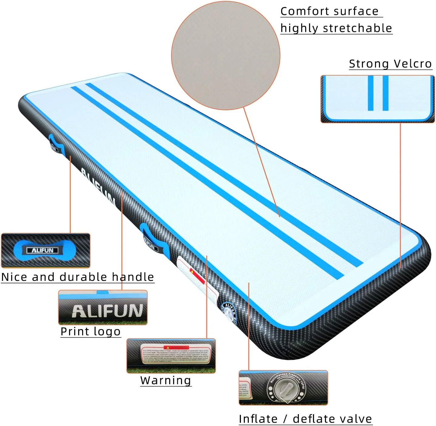 ALIFUN Inflatable Gymnastics Tumble Mat Air Training Track Mat 6.6-20ft Non Slip for Home/Gym/Yoga with Pump