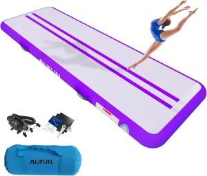 ALIFUN Inflatable Gymnastics Tumble Mat Air Training Track Mat 6.6-20ft Non Slip for Home/Gym/Yoga with Pump