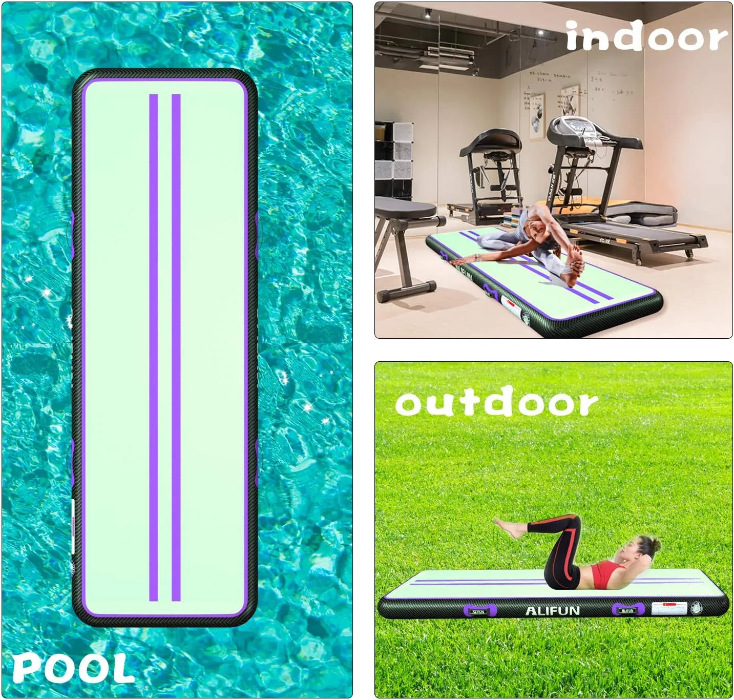 ALIFUN Inflatable Gymnastics Tumble Mat Air Training Track Mat 6.6-20ft Non Slip for Home/Gym/Yoga with Pump