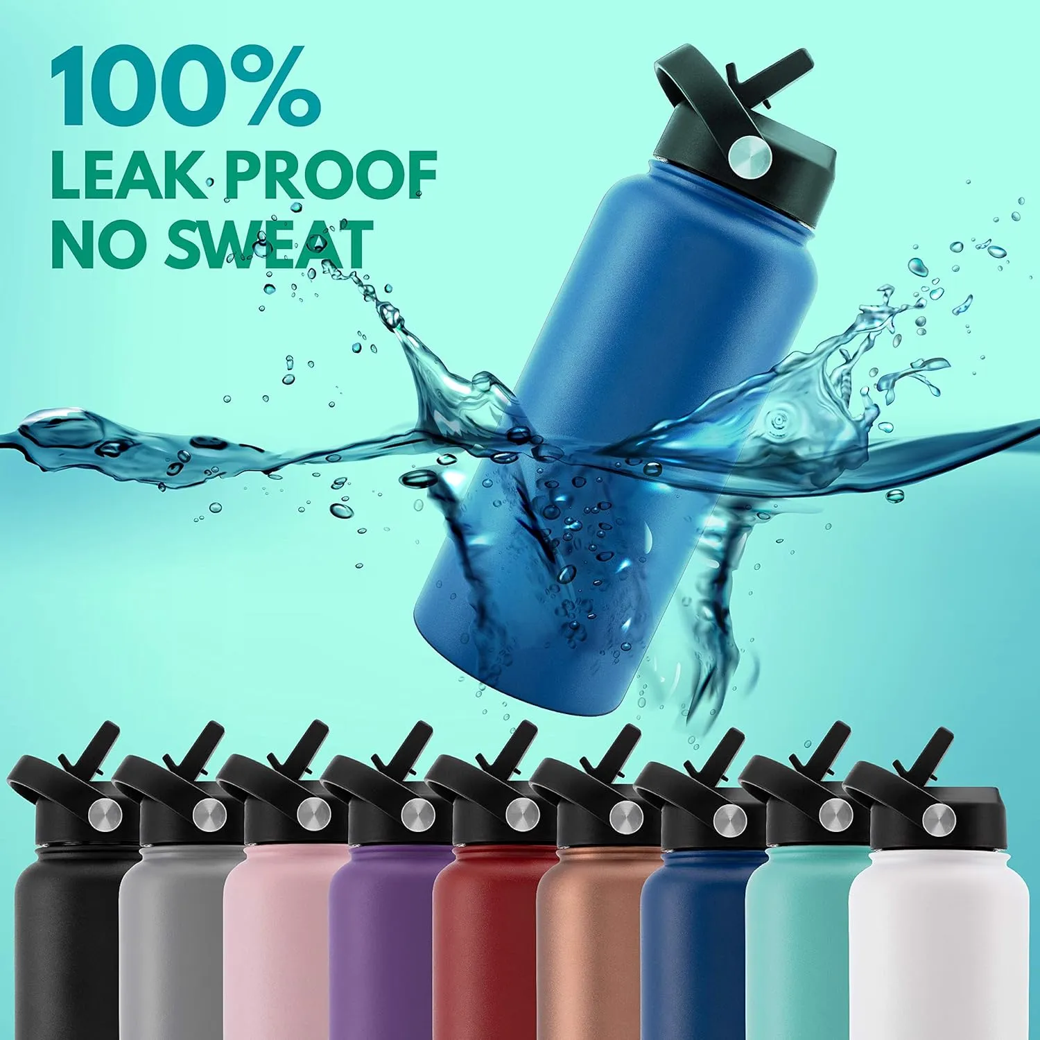 Amazing Items Personalized Water Bottle w/Straw & Lid, 40 oz - Black | Custom Large Stainless Steel Sports Water Bottle w/Name and Text - Double-Wall, Vacuum Insulated - Rotating Handle