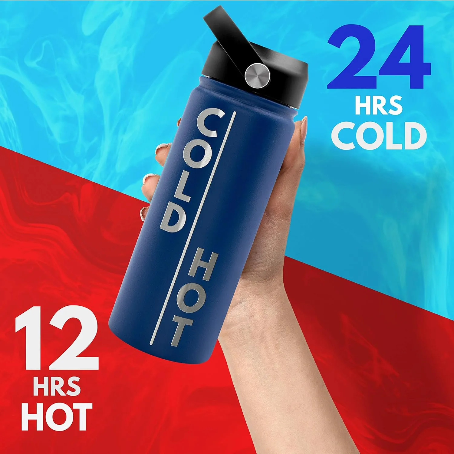 Amazing Items Personalized Water Bottle w/Straw & Lid, 40 oz - Black | Custom Large Stainless Steel Sports Water Bottle w/Name and Text - Double-Wall, Vacuum Insulated - Rotating Handle