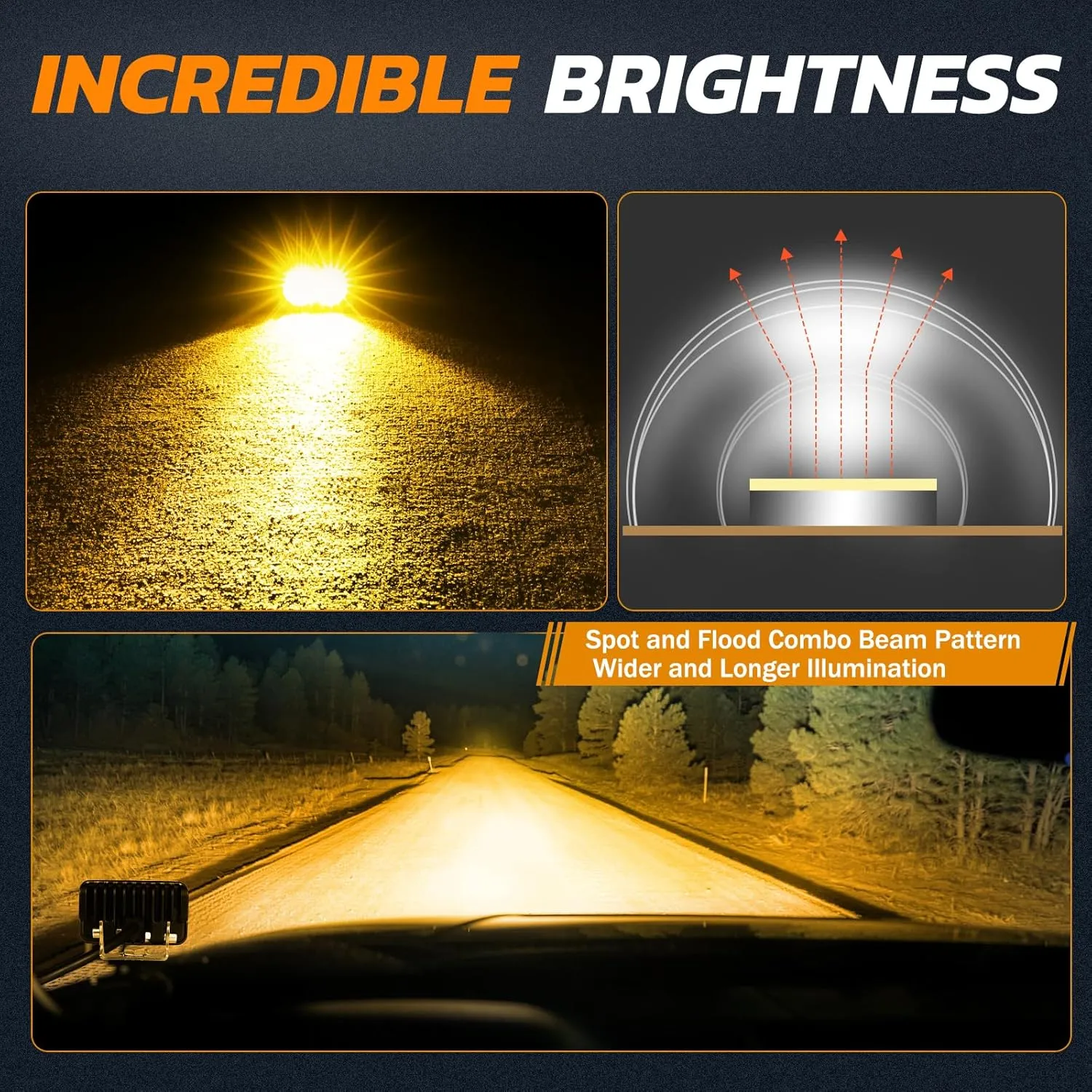 Amber LED Pods, 3 Inch 40W LED Chase Light Ditch Lights Spot Flood Combo Small LED Pods Lights Fog Lights LED Cubes 2 Packs for Motorcycle Truck UTV SUV ATV Dirt Bike Boat Offroad