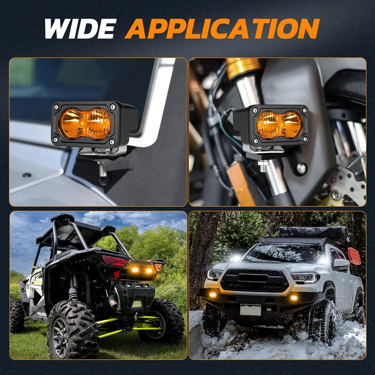Amber LED Pods, 3 Inch 40W LED Chase Light Ditch Lights Spot Flood Combo Small LED Pods Lights Fog Lights LED Cubes 2 Packs for Motorcycle Truck UTV SUV ATV Dirt Bike Boat Offroad