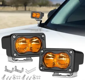 Amber LED Pods, 3 Inch 40W LED Chase Light Ditch Lights Spot Flood Combo Small LED Pods Lights Fog Lights LED Cubes 2 Packs for Motorcycle Truck UTV SUV ATV Dirt Bike Boat Offroad