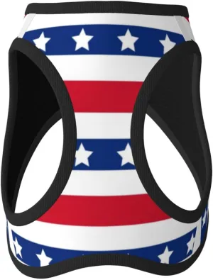American Patriotic Stars and Stripes Dog Harness No Pull Adjustable Soft Mesh Padded Reflective Puppy Vest Front Lead All Weather with Leash Set for Small Medium Dogs, Cats