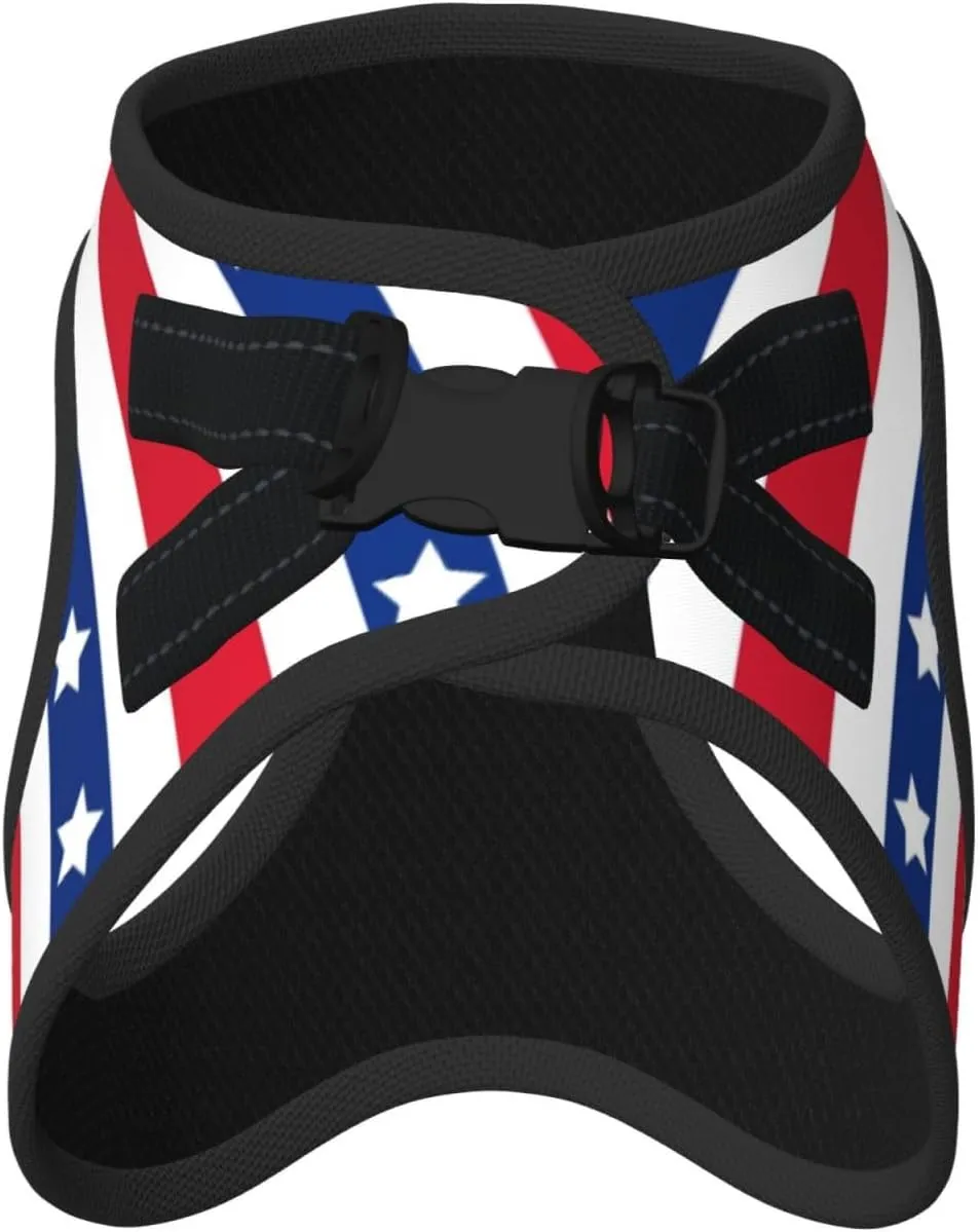 American Patriotic Stars and Stripes Dog Harness No Pull Adjustable Soft Mesh Padded Reflective Puppy Vest Front Lead All Weather with Leash Set for Small Medium Dogs, Cats