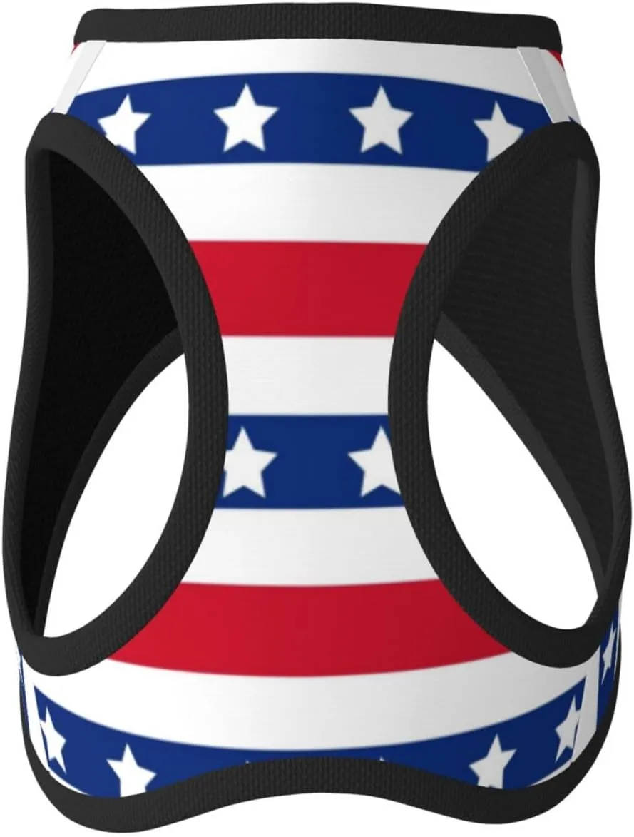 American Patriotic Stars and Stripes Dog Harness No Pull Adjustable Soft Mesh Padded Reflective Puppy Vest Front Lead All Weather with Leash Set for Small Medium Dogs, Cats