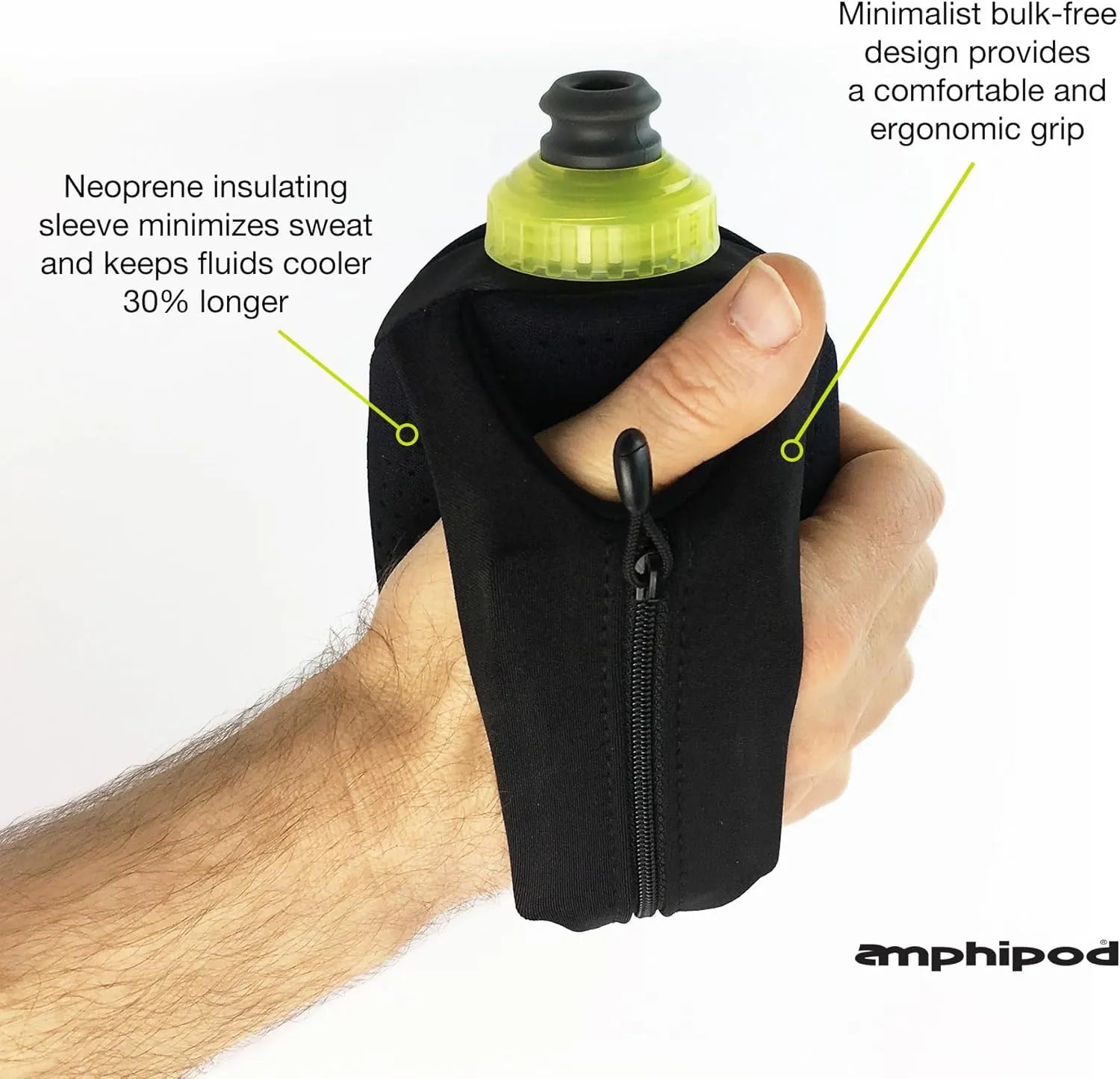 Amphipod Hydraform Ergo-Lite Handheld Water Bottle, BPA-Free Minimalist Insulated Hydration for Ultra-Running & Walking - Hi-Viz - 10.5 oz