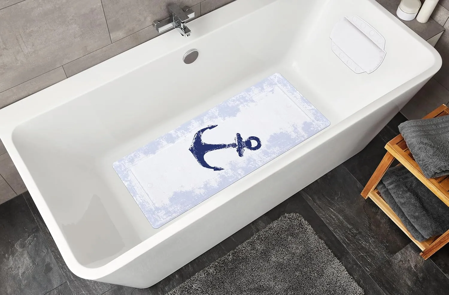 Anchor Bath Safety Mat, PVC Foam, Dark Blue, 92 x 36 x 0.3 cm, 92 x 36 cm (Rectangular), Multicolor