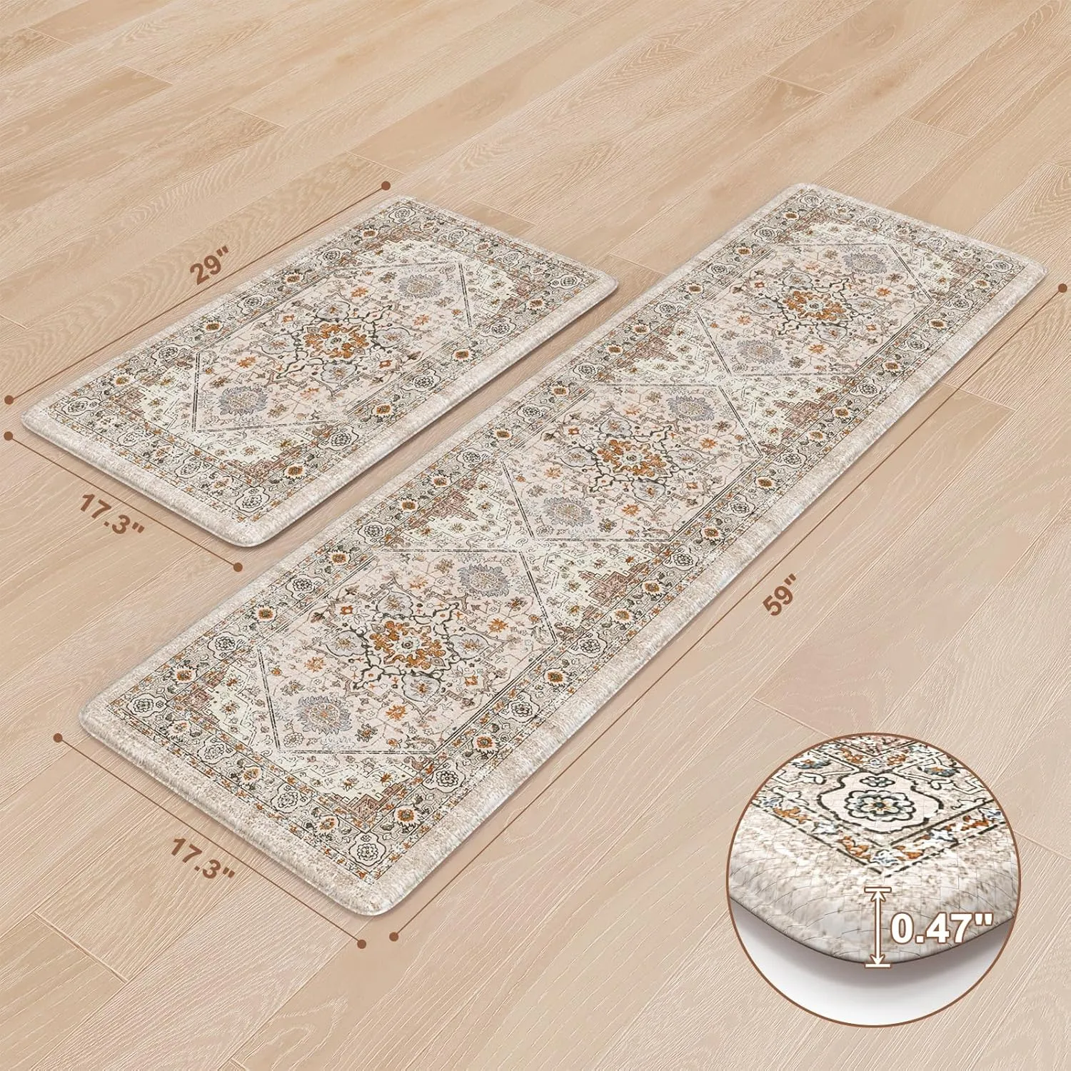 Anti Fatigue Kitchen Mat Cushioned Kitchen Floor Mats, Memory Foam Kitchen Rugs Non Slip Padded Kitchen Mats for Floor, Comfort Kitchen Runner Rug for Hallway,Laundry,Office(Cream)