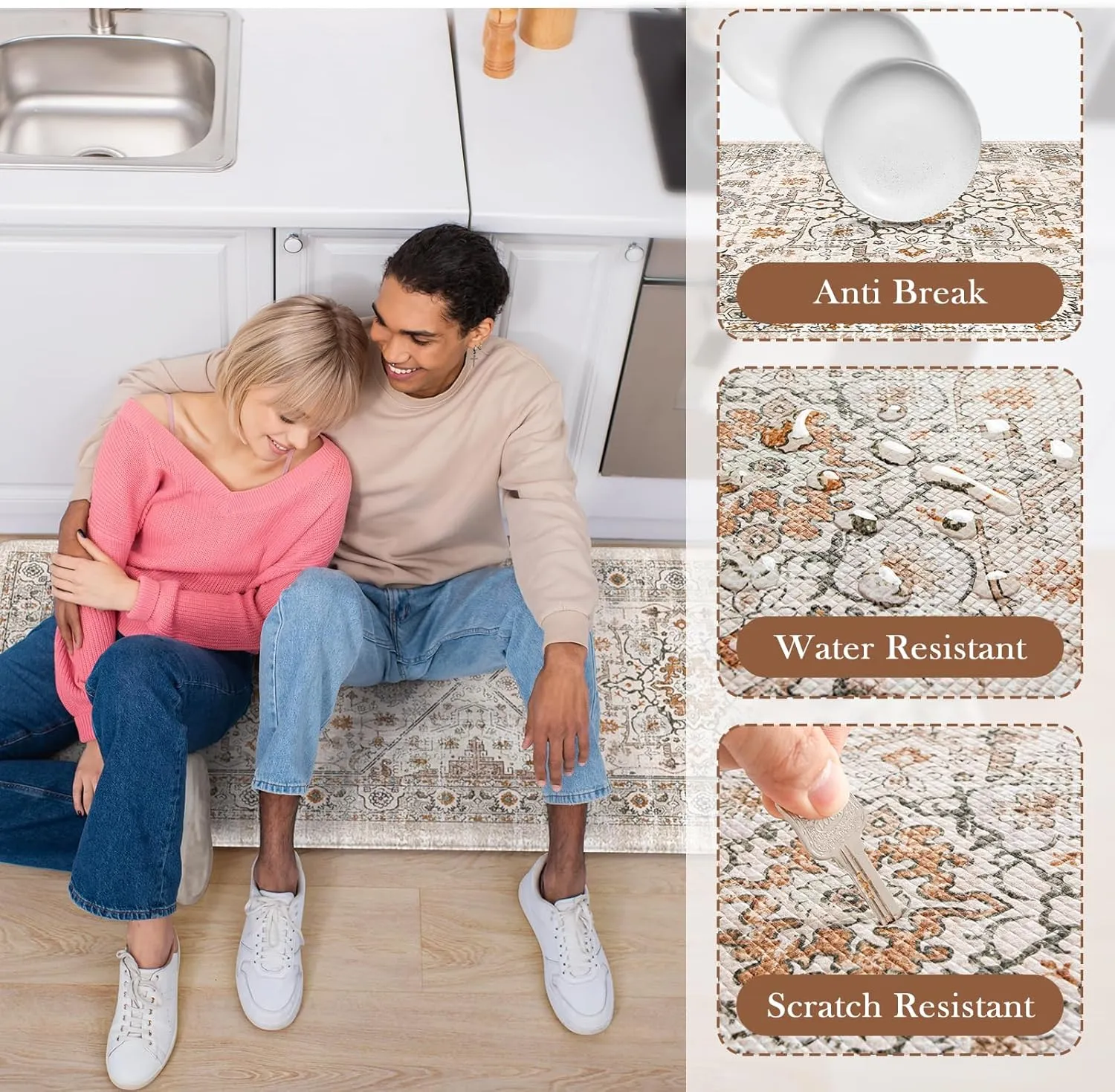 Anti Fatigue Kitchen Mat Cushioned Kitchen Floor Mats, Memory Foam Kitchen Rugs Non Slip Padded Kitchen Mats for Floor, Comfort Kitchen Runner Rug for Hallway,Laundry,Office(Cream)